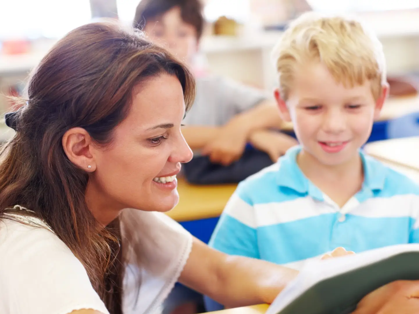 Woman and child reading together
