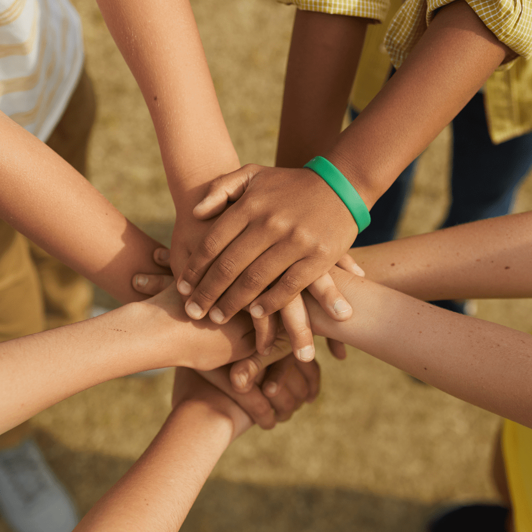 Diverse hands united in solidarity